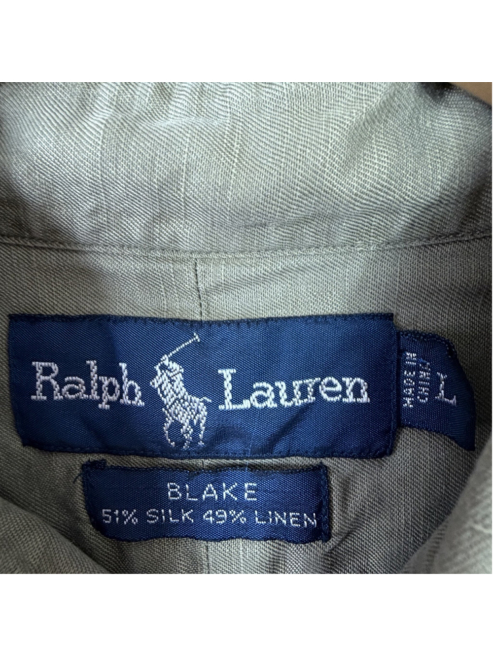 Vintage Ralph Lauren Blake Silk Linen Shirt Olive Green Men’s L Long Sleeve Pony - Picture 6 of 10